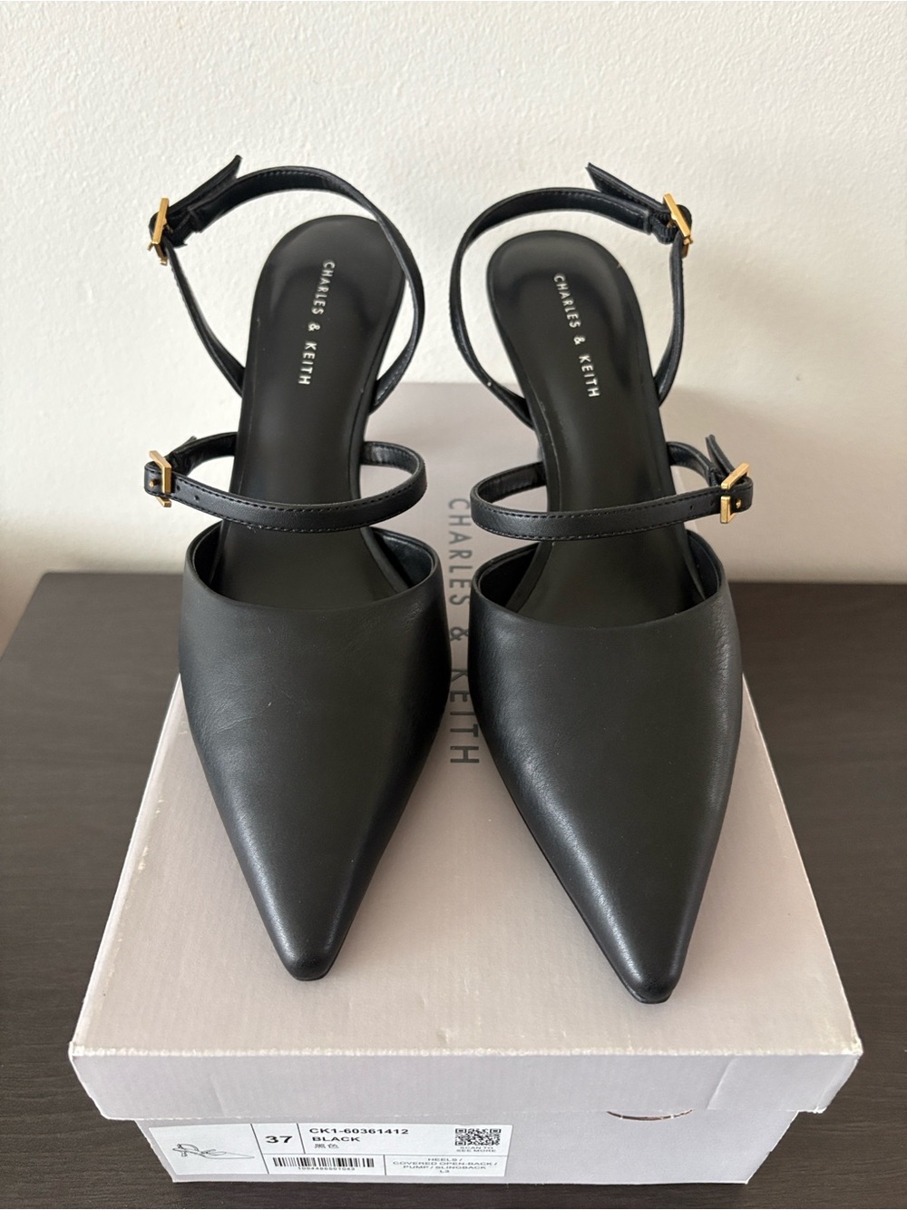 Women’s Charles & Keith Black Slingback Pointed-Toe Heels. Sz.37